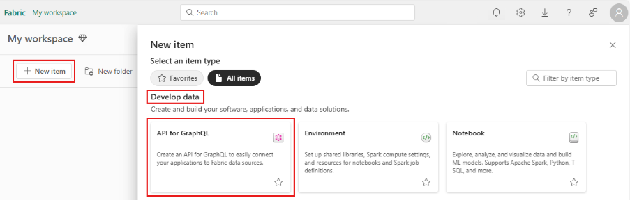 Create an API for GraphQL in Fabric