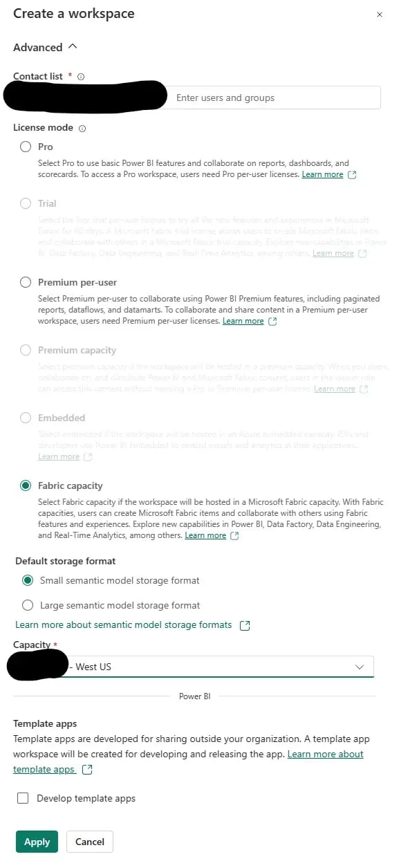 Click on Capacity and choose the capacity created in Azure