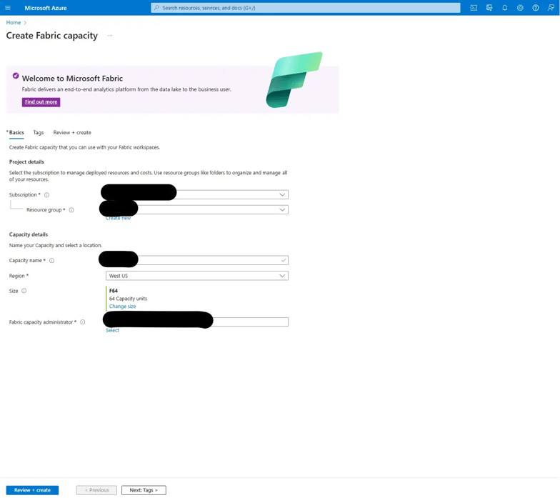 Create Fabric Capacity in Azure