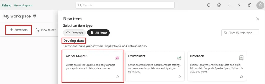 Create an API for GraphQL in Fabric