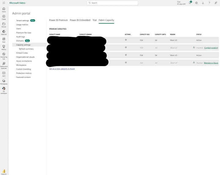 Set up a new capacity in Azure