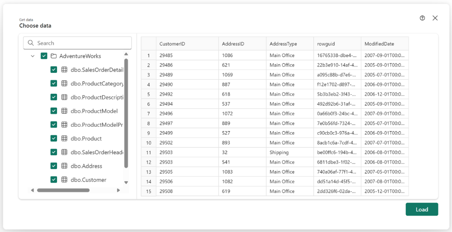 checkbox with the data source name
